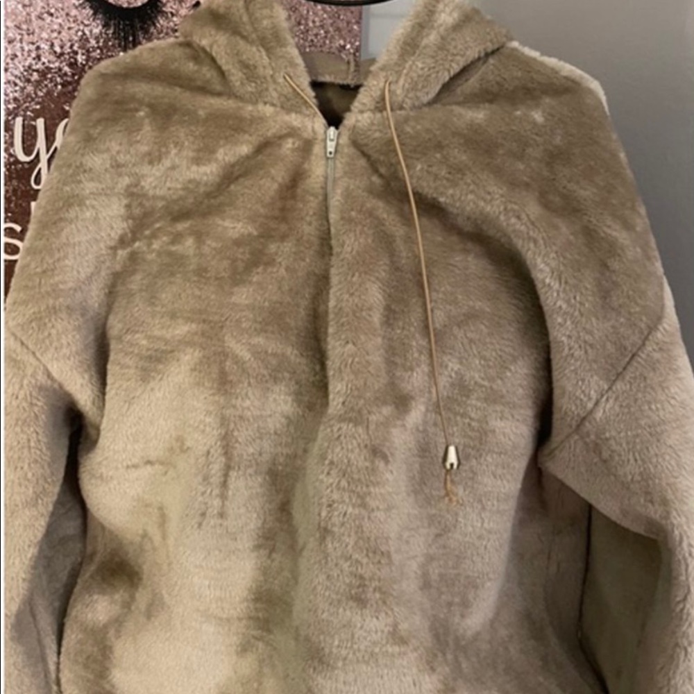 fluffy brown hoodie